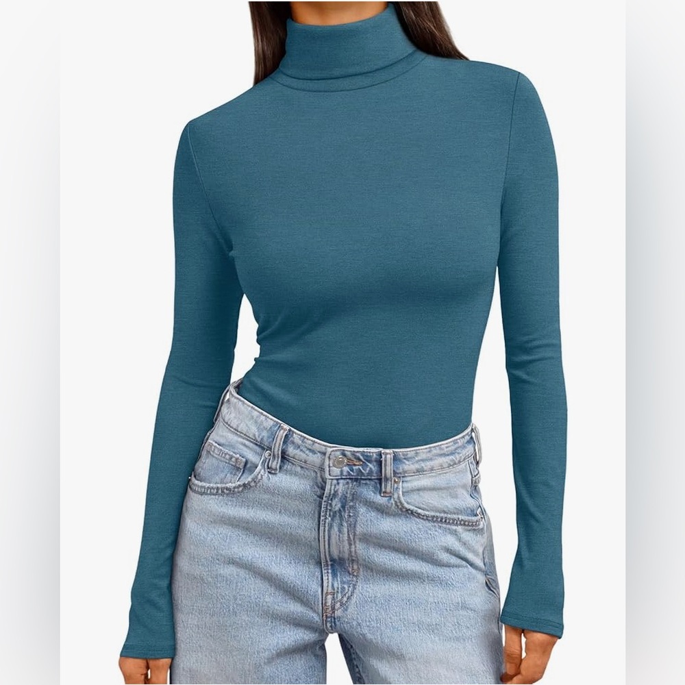 Teal Long Sleeve Turtleneck Top